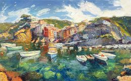 Painting, Boats at the pier, Evgeny Chernyakovsky