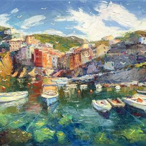 Gemälde, Boats at the pier, Evgeny Chernyakovsky