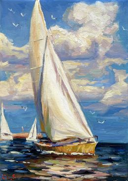 Peinture, Sailboat at sea, Evgeny Chernyakovsky