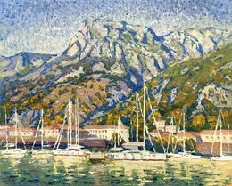 Gemälde, Yachts at the pier, Evgeny Chernyakovsky