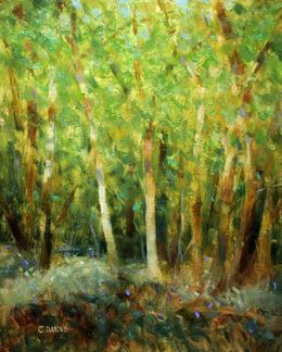 Painting, Forest with birch trees impressionism, Gav Banns