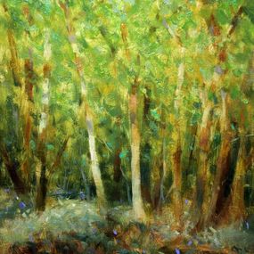 Painting, Forest with birch trees impressionism, Gav Banns