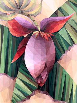 Painting, Geometrical landscape with banana flower, Maria Tuzhilkina