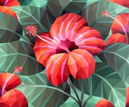 Painting, Orange hibiscus flower, Maria Tuzhilkina