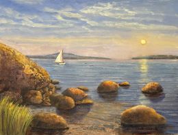 Gemälde, Golden Hour on the Lake, Mark Hunter