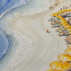 Gemälde, Être en première ligne - scène de plage et ses parasols - série Paysage de bord de mer, Gabrielle