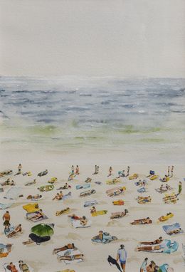 Peinture, Serrés - Scène de foule à la plage. série paysage marin, Gabrielle