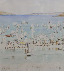 Peinture, Compétition d'optimist à Perros-Guirec - scène de vie - paysage marin breton, Gabrielle