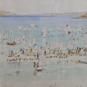 Gemälde, Compétition d'optimist à Perros-Guirec - scène de vie - paysage marin breton, Gabrielle