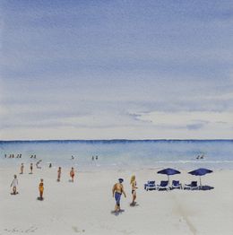 Gemälde, Avoir un transat ou pas - Scène de vie de plage - série paysage marin, Gabrielle