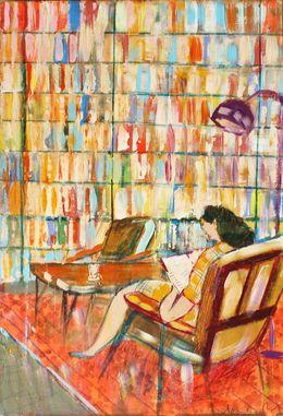 Peinture, Entre livres, Charlotte, Lourdes Ral