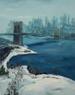 Peinture, Brooklyn Bridge with a Winter Mood, Alisa Onipchenko-Cherniakovska