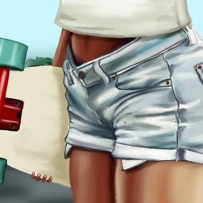 Gemälde, Summer Vibes: Skateboard and Sunshine, Sasha Fofanova