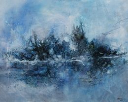 Gemälde, Pluie sur le lac - Eau et nature - série Paysage, Claudine Laurent dite Morgane