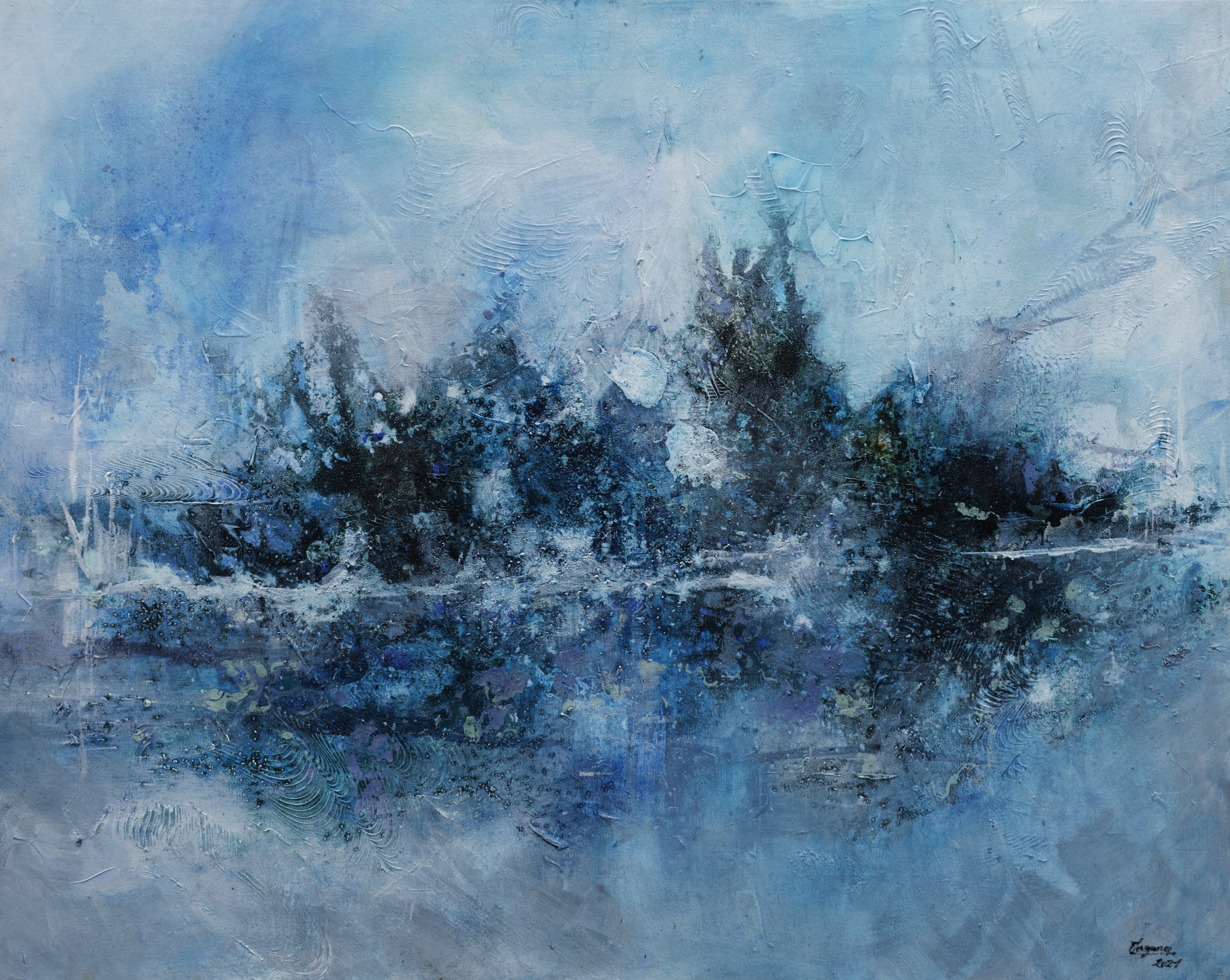 Claudine Laurent dite Morgane, Pluie sur le lac - Eau et nature - série Paysage Claudine Laurent dite Morgane, Pluie sur le lac - Eau et nature - série Paysage