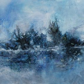 Gemälde, Pluie sur le lac - Eau et nature - série Paysage, Claudine Laurent dite Morgane