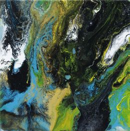 Painting, Vue du ciel - Paysage abstrait entre terre et mer, Claudine Laurent dite Morgane