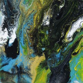 Gemälde, Vue du ciel - Paysage abstrait entre terre et mer, Claudine Laurent dite Morgane
