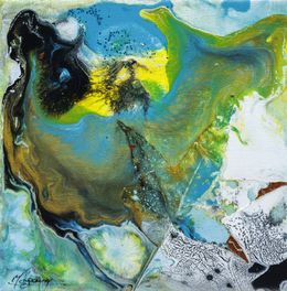 Painting, Vu du ciel - Paysage abstrait entre terre et mer, Claudine Laurent dite Morgane