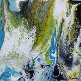 Painting, Vu du ciel - Paysage abstrait entre terre et mer, Claudine Laurent dite Morgane