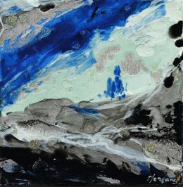 Gemälde, Composition abstraite - Paysage entre terre et mer, Claudine Laurent dite Morgane