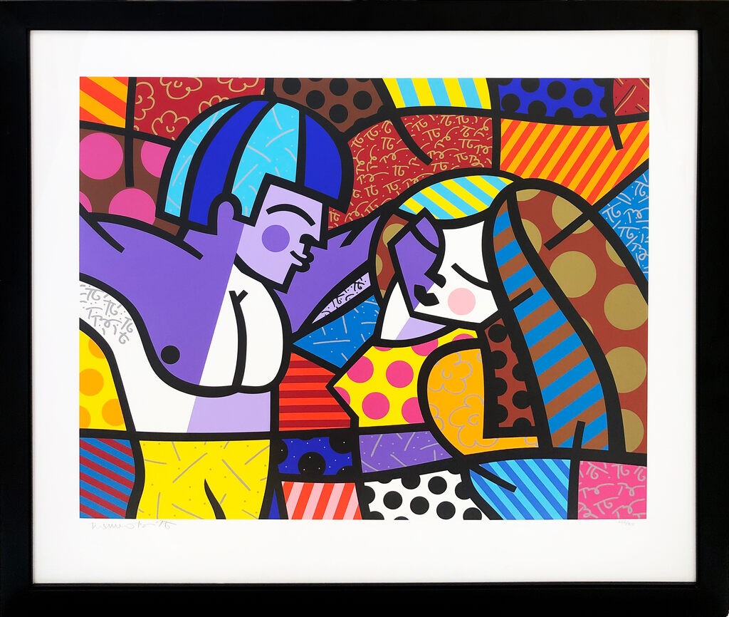 Romero Britto, First Love (large framed hand signed screen print) Romero Britto, First Love (large framed hand signed screen print)