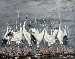Gemälde, Les Grues en chine, ShuJie Wang