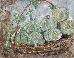 Gemälde, Panier d’ail avec mantes religieuses, ShuJie Wang