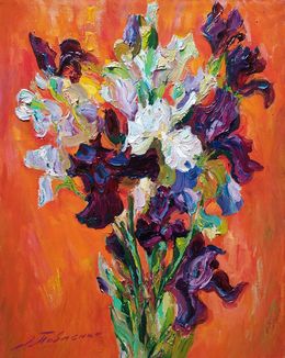 Gemälde, Irises on Red, Pavlenko Leonid