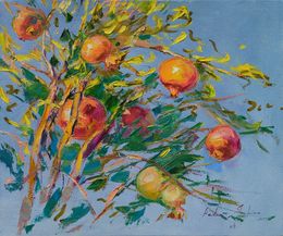 Peinture, Pomegranate on gray-blue, Helen Shukina