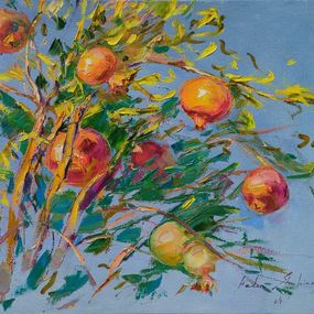 Painting, Pomegranate on gray-blue, Helen Shukina