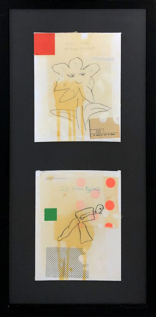 Donald Baechler, Call Them Eggheads & One Man Juggernaut (unique set of 2 collages) Donald Baechler, Call Them Eggheads & One Man Juggernaut (unique set of 2 collages)