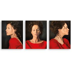 Gemälde, Woman in red, triptych, Diana Fuchs