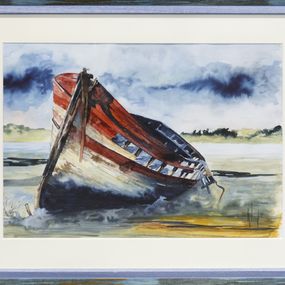 Gemälde, Avant l'orage-2931 - Série bateaux échoués, Claude Vergnaud dit Klod