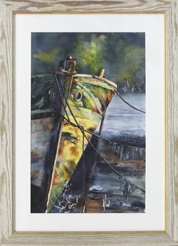 Gemälde, Au soleil couchant-3714 - Série bateaux échoués, Claude Vergnaud dit Klod