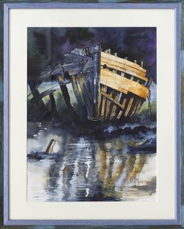 Gemälde, Reflets-2712 - Série bateaux échoués, Claude Vergnaud dit Klod