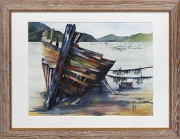 Gemälde, Coque au repos 2-3325 - Série bateaux échoués, Claude Vergnaud dit Klod