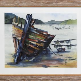 Gemälde, Coque au repos 2-3325 - Série bateaux échoués, Claude Vergnaud dit Klod