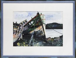 Peinture, Dernier port d'attache-3608 - Série bateaux échoués, Claude Vergnaud dit Klod