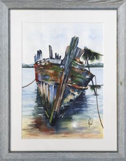 Gemälde, Coque au repos-3447 - Série bateaux échoués, Claude Vergnaud dit Klod