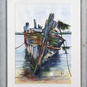 Gemälde, Coque au repos-3447 - Série bateaux échoués, Claude Vergnaud dit Klod
