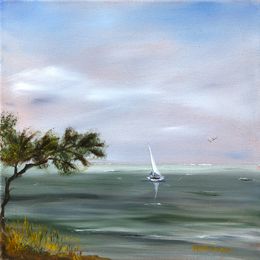 Gemälde, Voile en mer 4 - Série paysage côtier, Nath Brinon