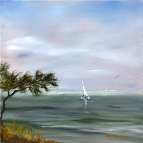 Gemälde, Voile en mer 4 - Série paysage côtier, Nath Brinon