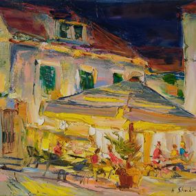 Gemälde, Evening cafe near the sea, Helen Shukina
