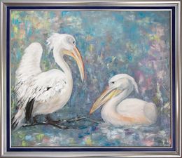 Gemälde, Pelicans. Seascape original painting, Oxana Shimanchuk