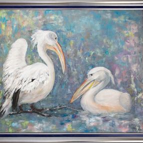 Gemälde, Pelicans. Seascape original painting, Oxana Shimanchuk