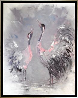 Gemälde, Cranes at Dawn. Seascape original painting, Oxana Shimanchuk