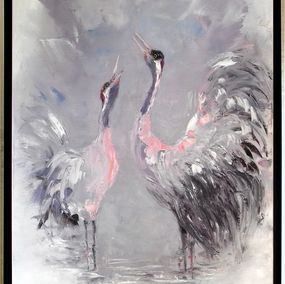 Gemälde, Cranes at Dawn. Seascape original painting, Oxana Shimanchuk