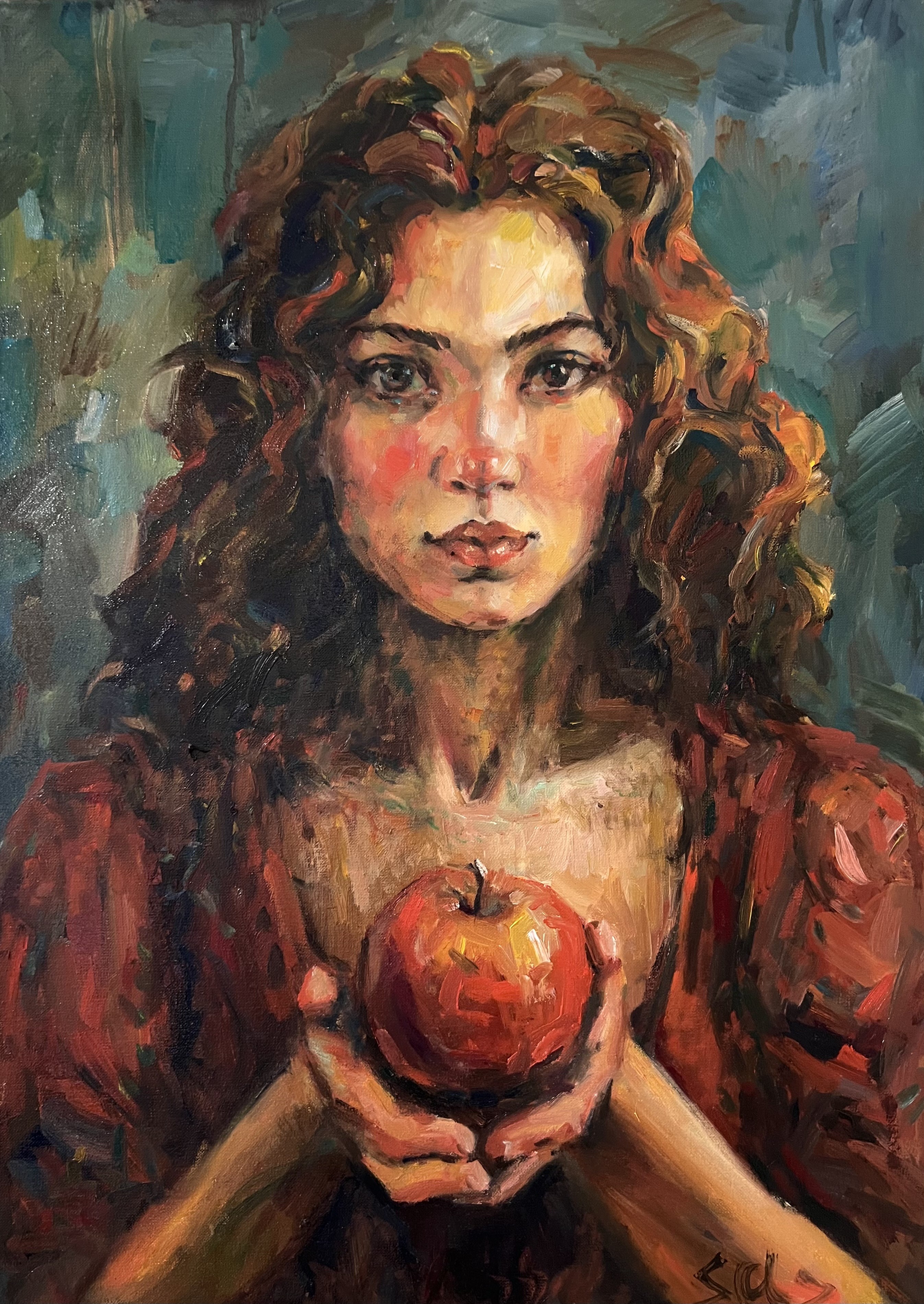Liubou Sas, Girl with red apple Liubou Sas, Girl with red apple