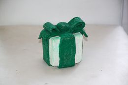 Sculpture, Gypsum gift with sparkle green bow, Kseniia Redina
